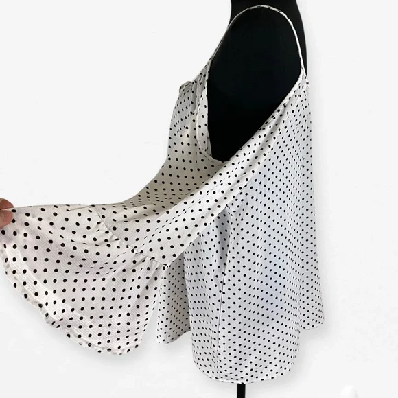 Jules & Leopold Black and White polka dot Open Cold shoulder strap top Blouse XL - Picture 3 of 9